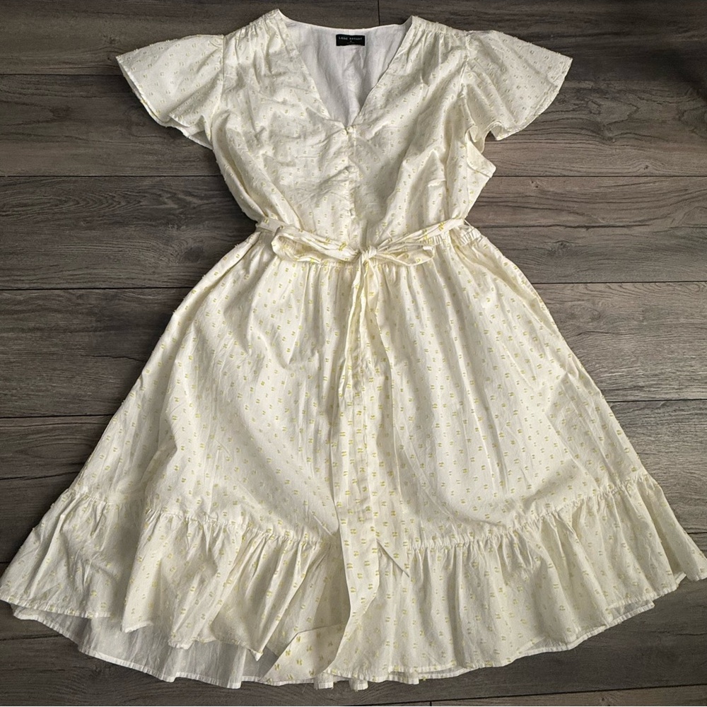 Lane Bryant White Dress w/Yellow Polka Dots A Line Size 20 Knee Length Summer - Picture 3 of 14